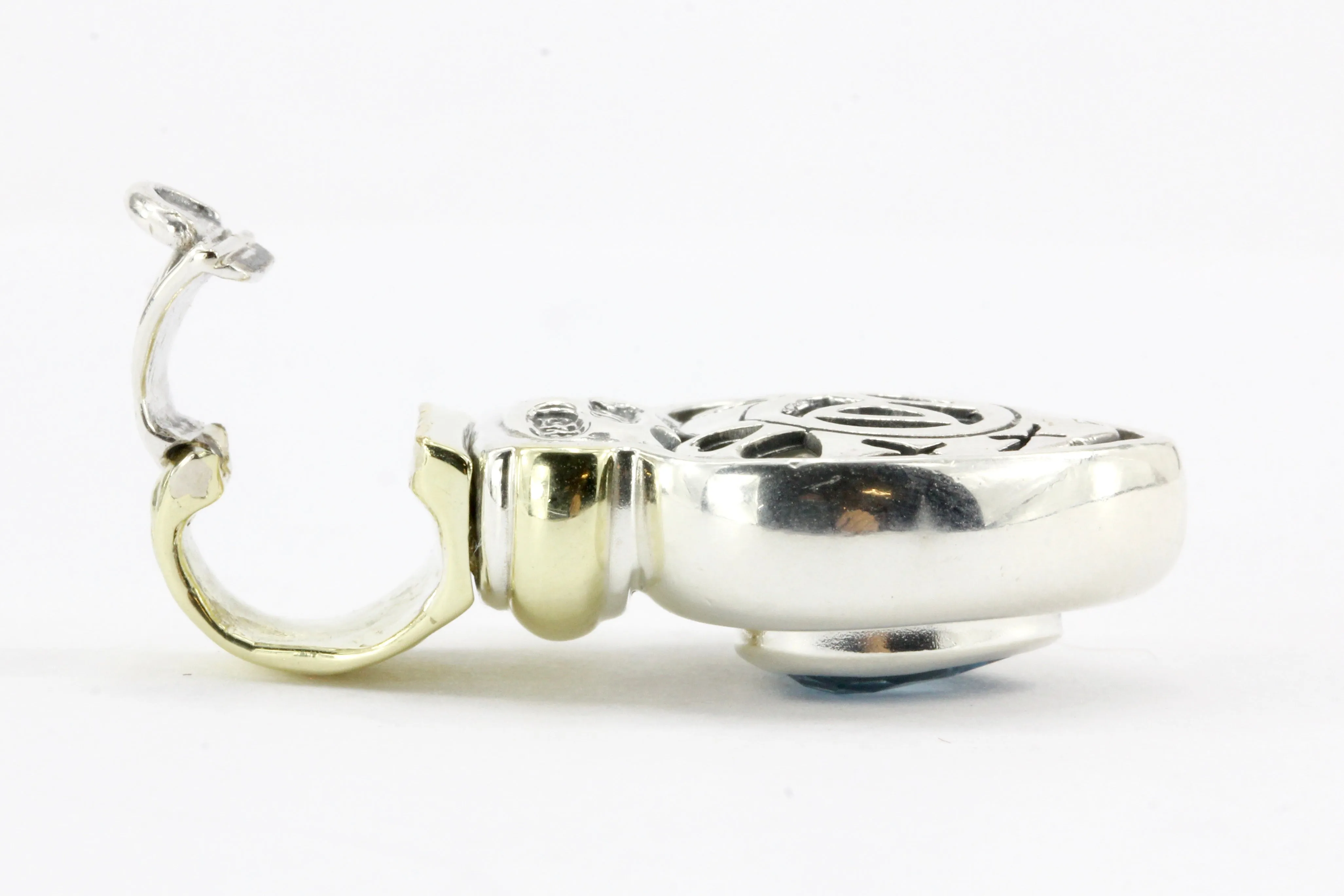 David Yurman Sterling Silver  & 14K Gold Blue Topaz Vintage Heart Enhancer
