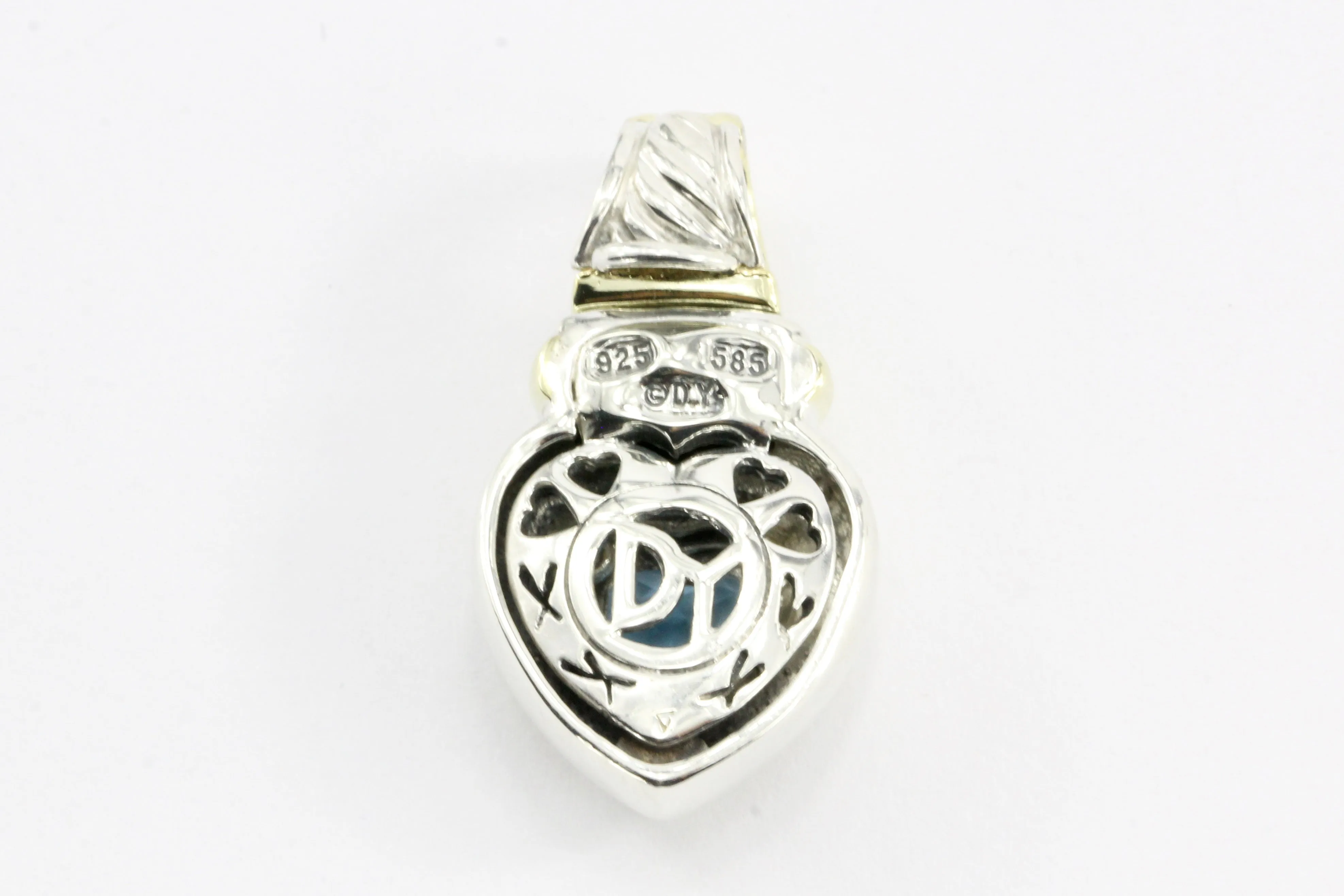 David Yurman Sterling Silver  & 14K Gold Blue Topaz Vintage Heart Enhancer