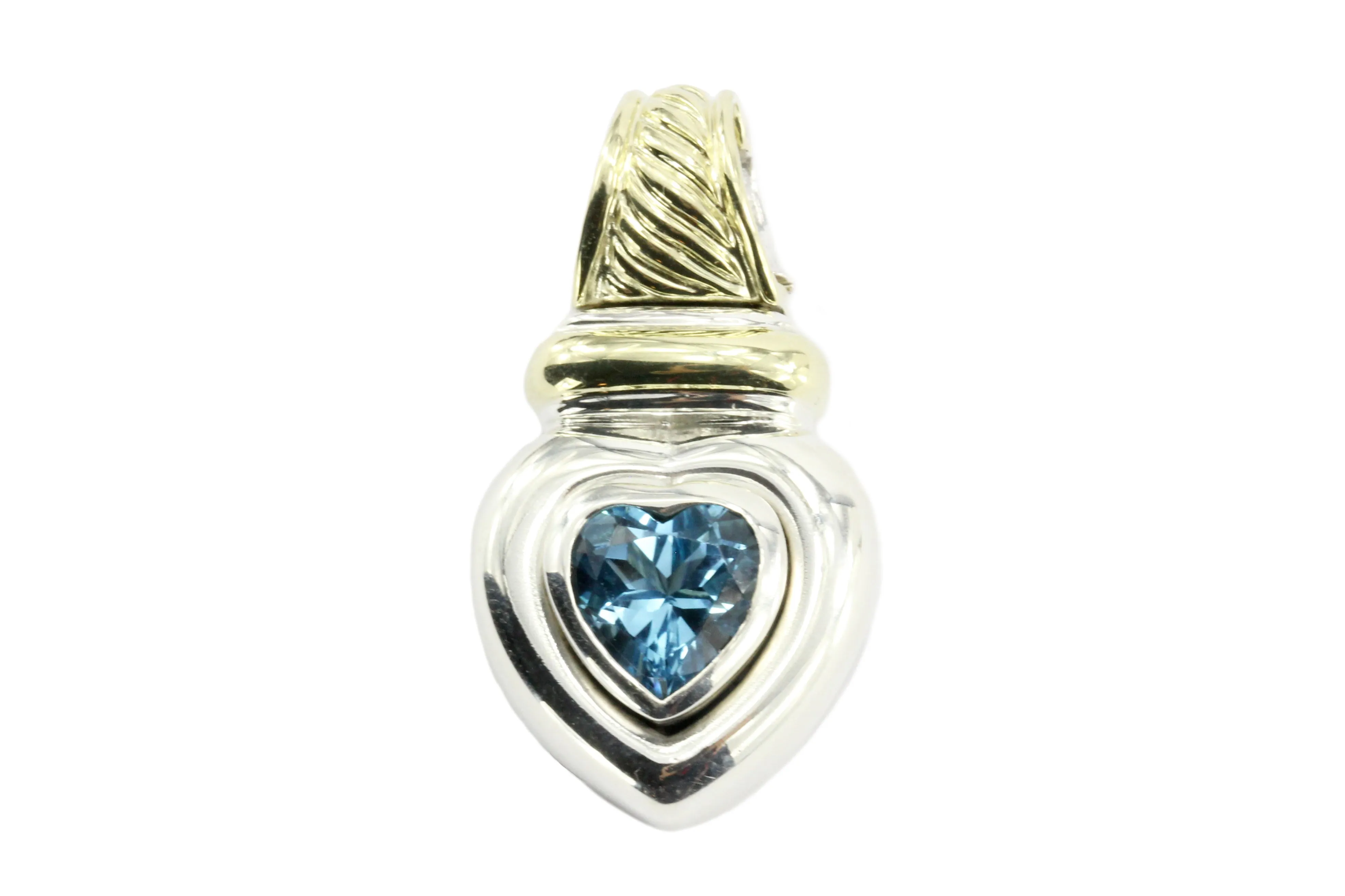 David Yurman Sterling Silver  & 14K Gold Blue Topaz Vintage Heart Enhancer