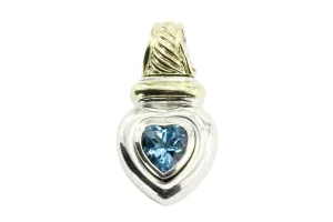 David Yurman Sterling Silver  & 14K Gold Blue Topaz Vintage Heart Enhancer