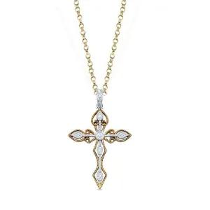 Diamond Cross in Yellow and White Gold