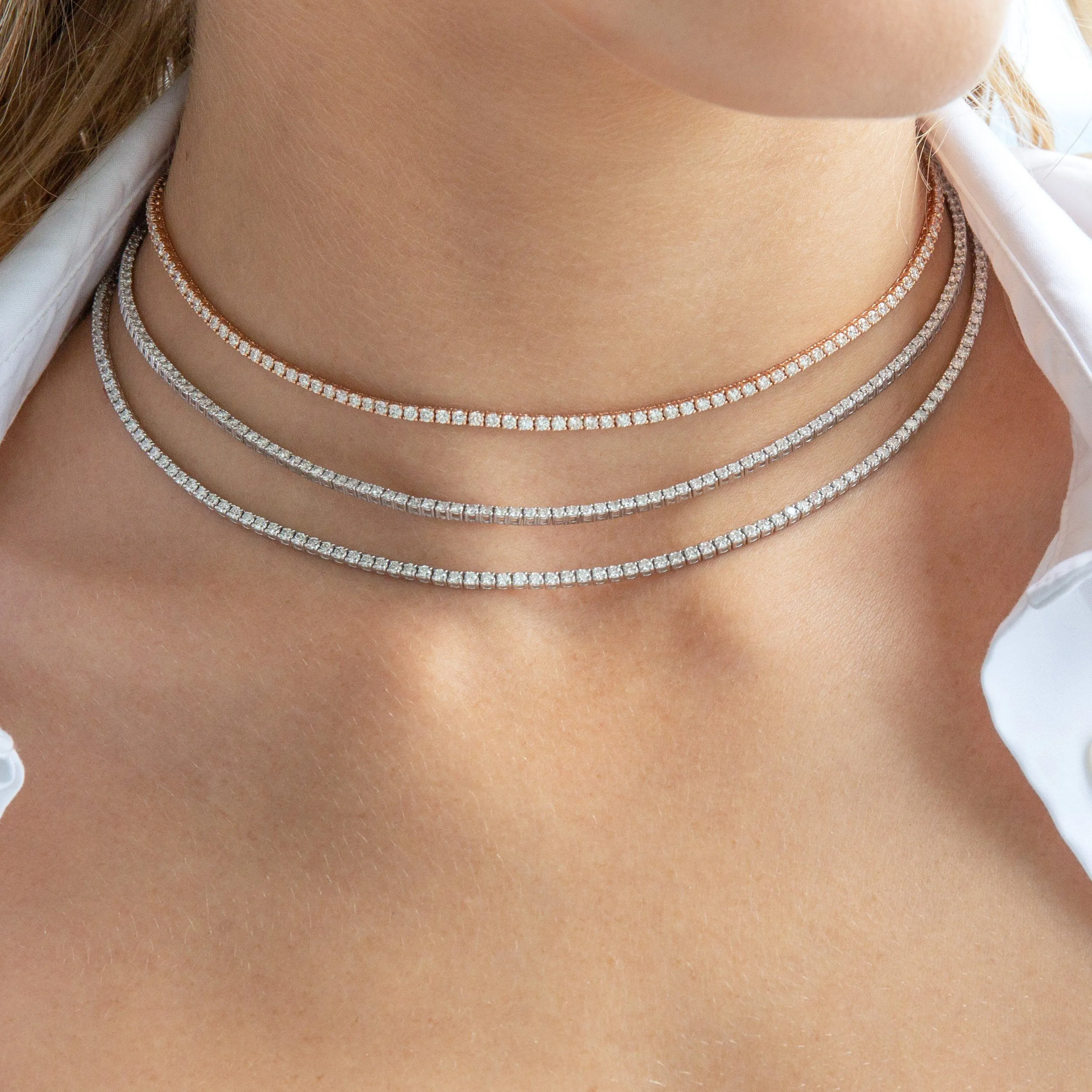 Diamond Dainty Thin Tennis Necklace 14K