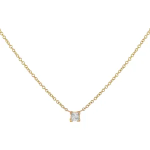 Diamond Tiny Princess Cut Necklace 14K