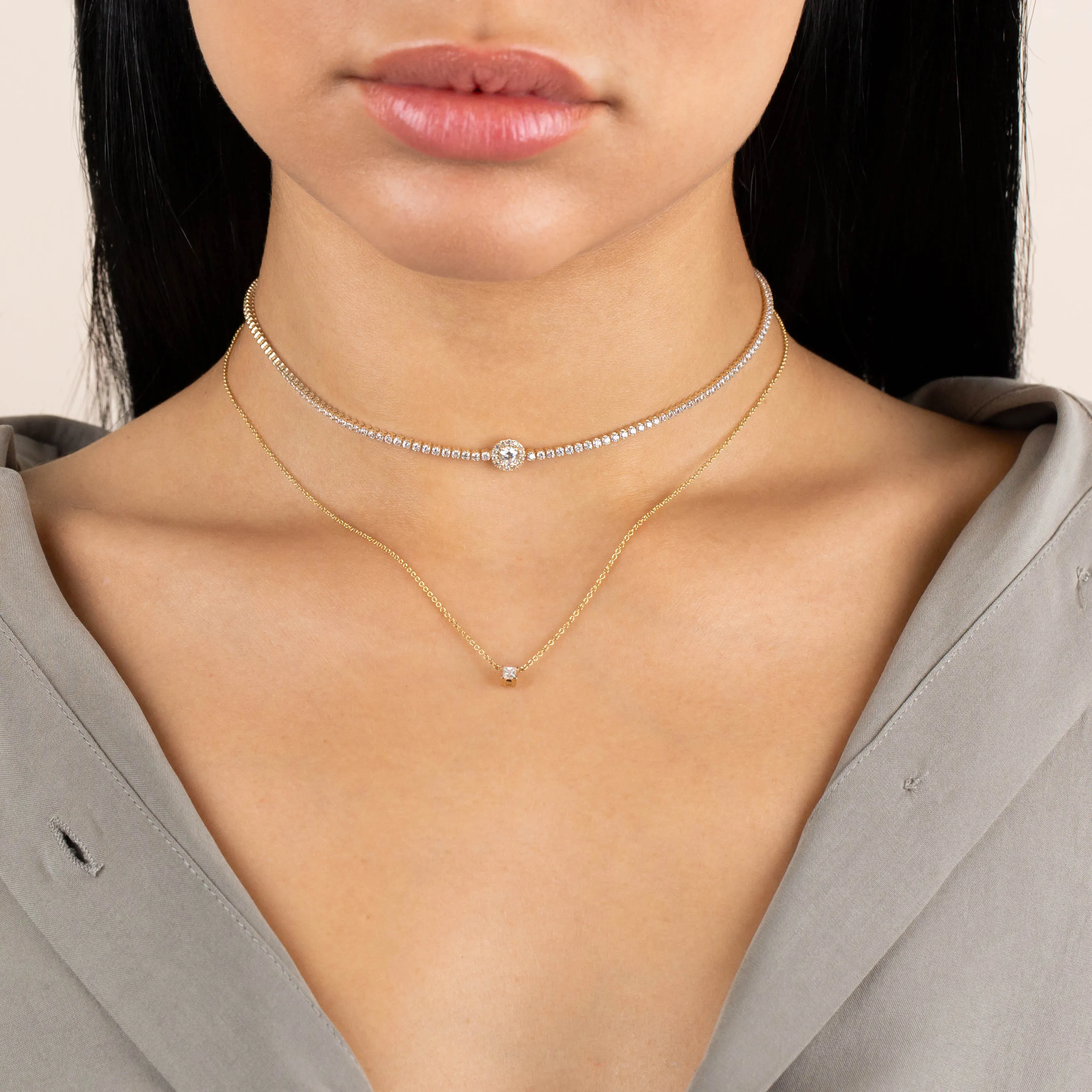Diamond Tiny Princess Cut Necklace 14K
