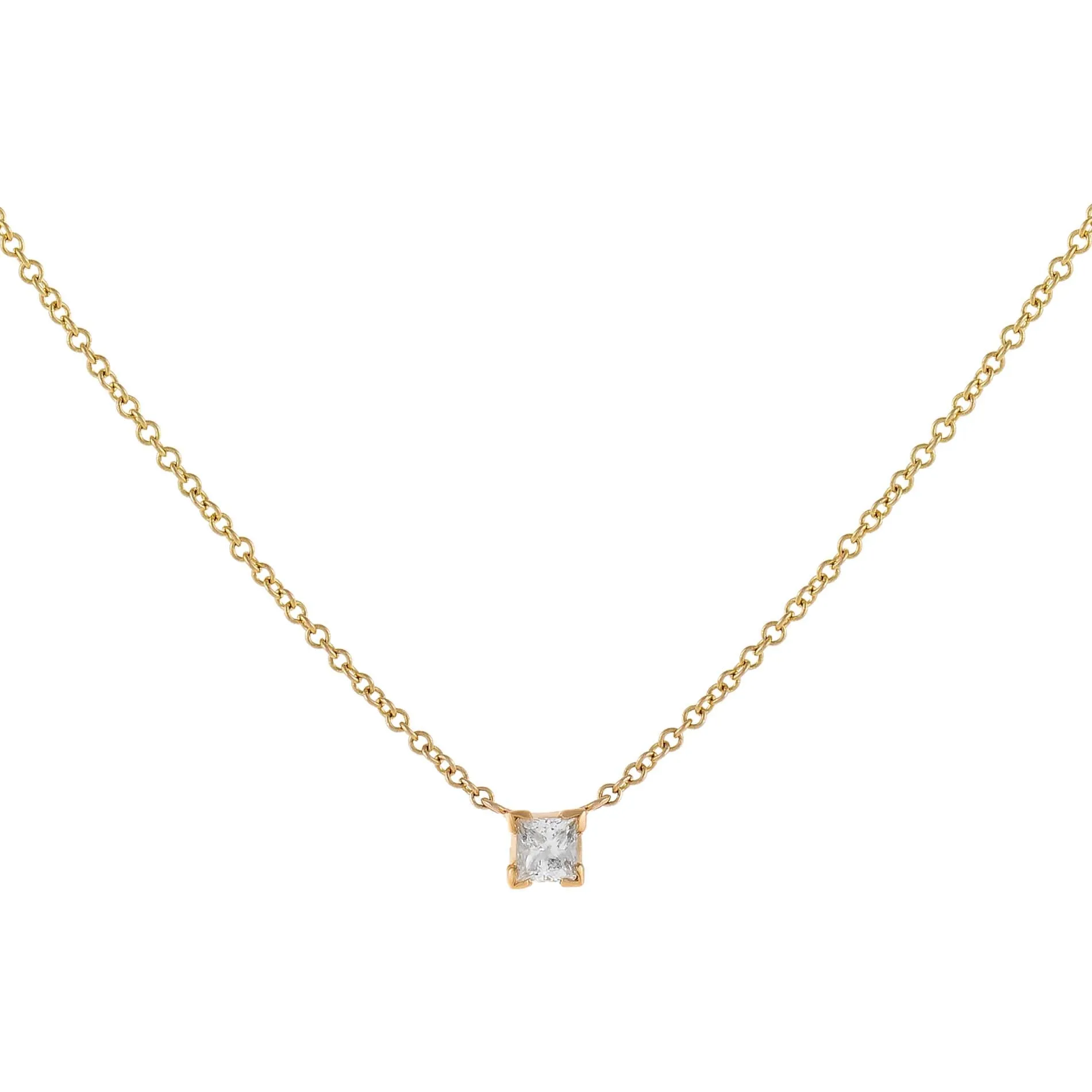 Diamond Tiny Princess Cut Necklace 14K