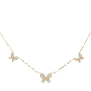 Diamond Triple Butterfly Necklace 14K