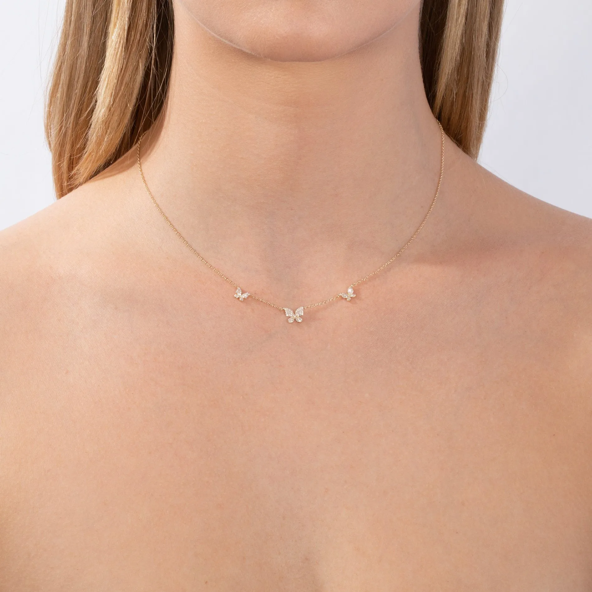 Diamond Triple Butterfly Necklace 14K