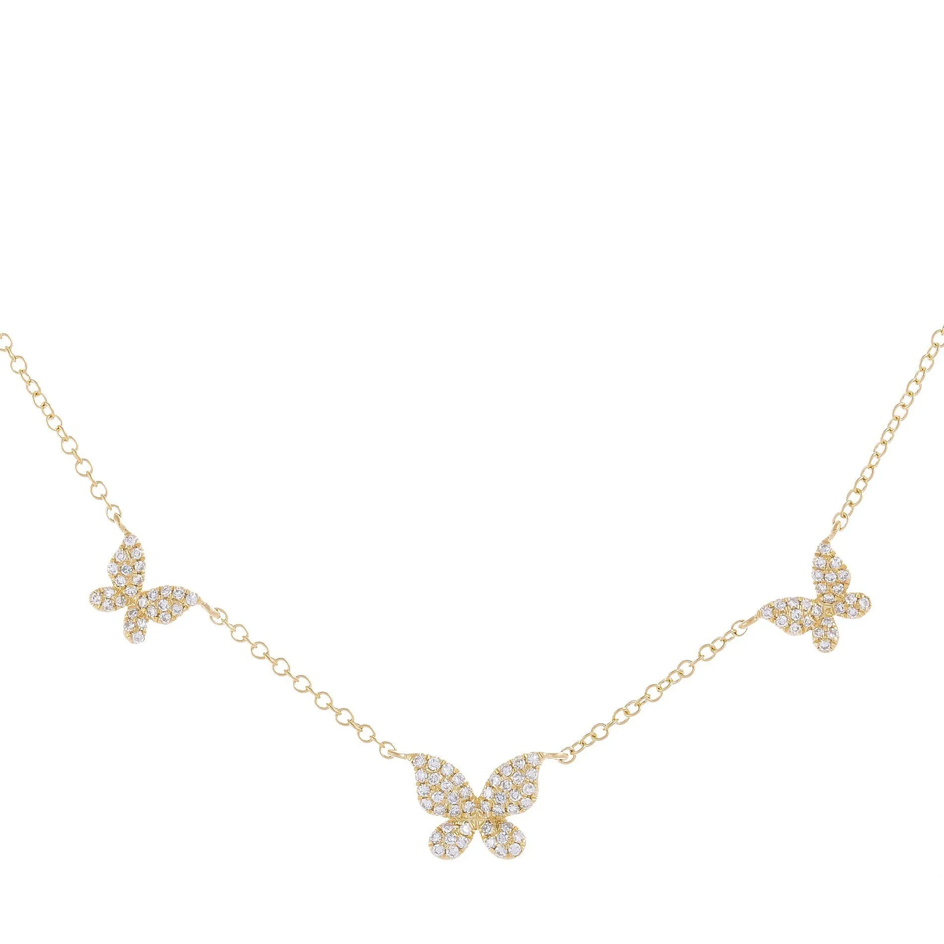 Diamond Triple Butterfly Necklace 14K