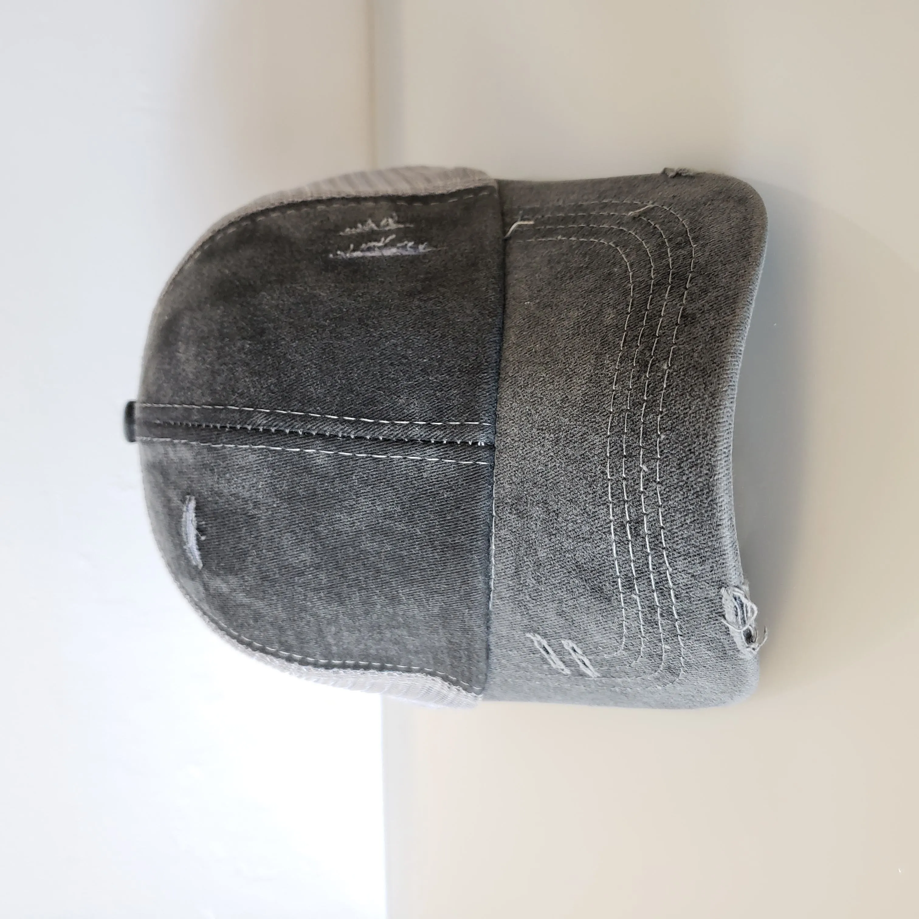 DISTRESSED Ponytail Baseball Hat - Criss Cross GREY