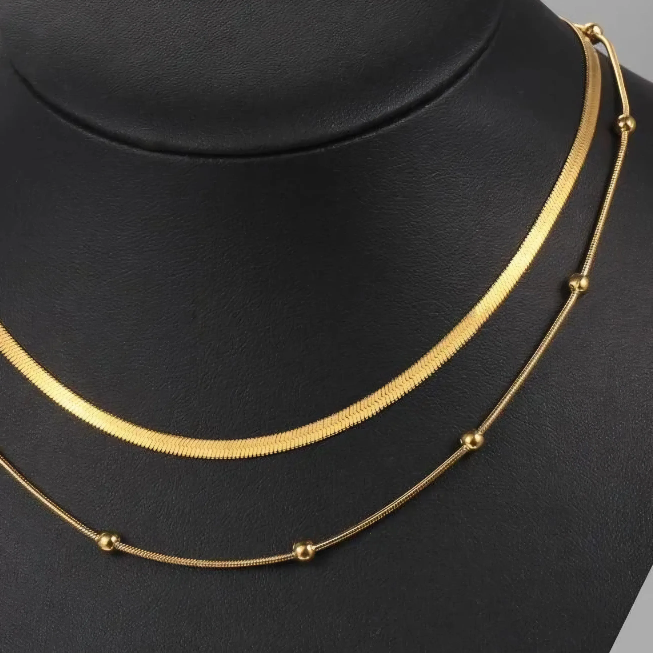 Dual Chain Layered Necklace Gold Plated, Waterproof and Anti-Tarnish