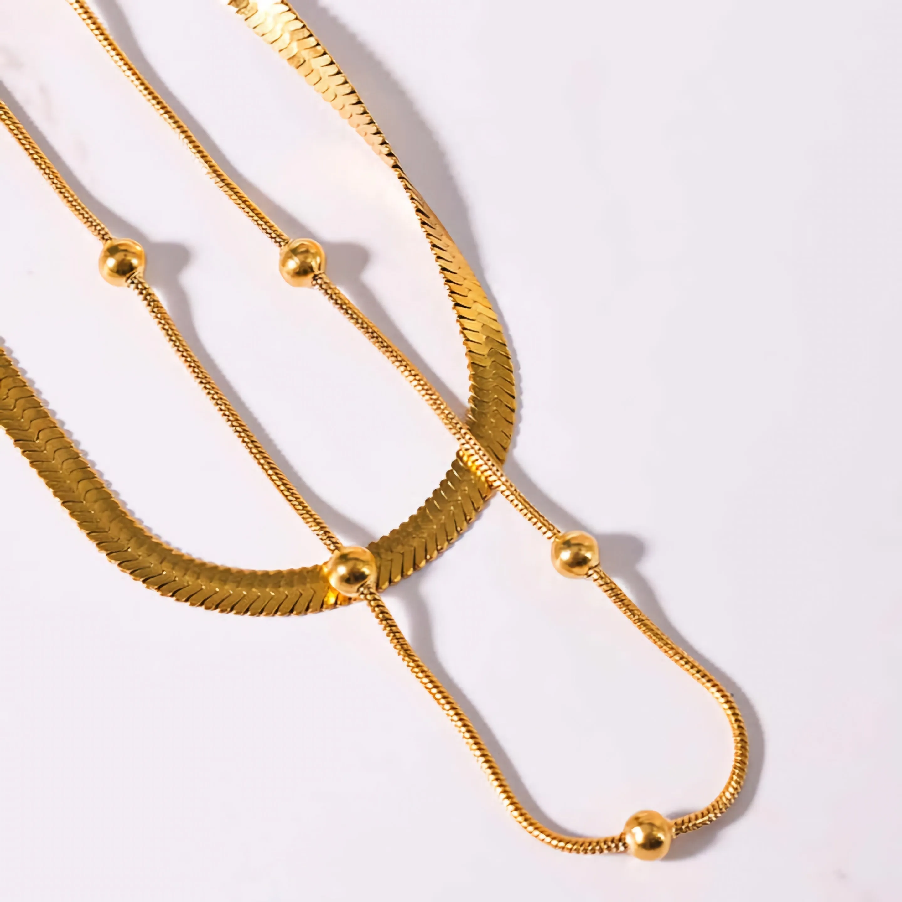 Dual Chain Layered Necklace Gold Plated, Waterproof and Anti-Tarnish