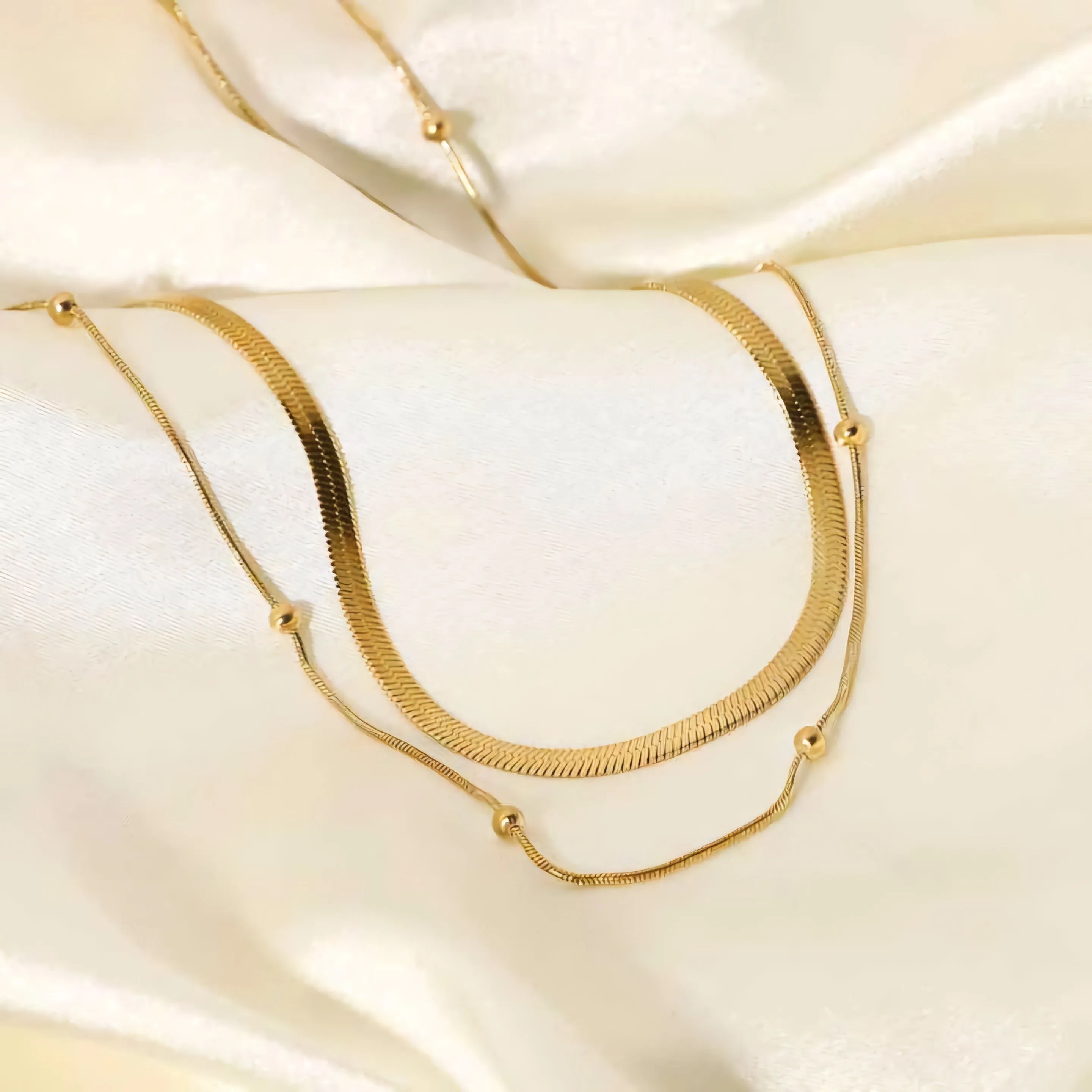 Dual Chain Layered Necklace Gold Plated, Waterproof and Anti-Tarnish
