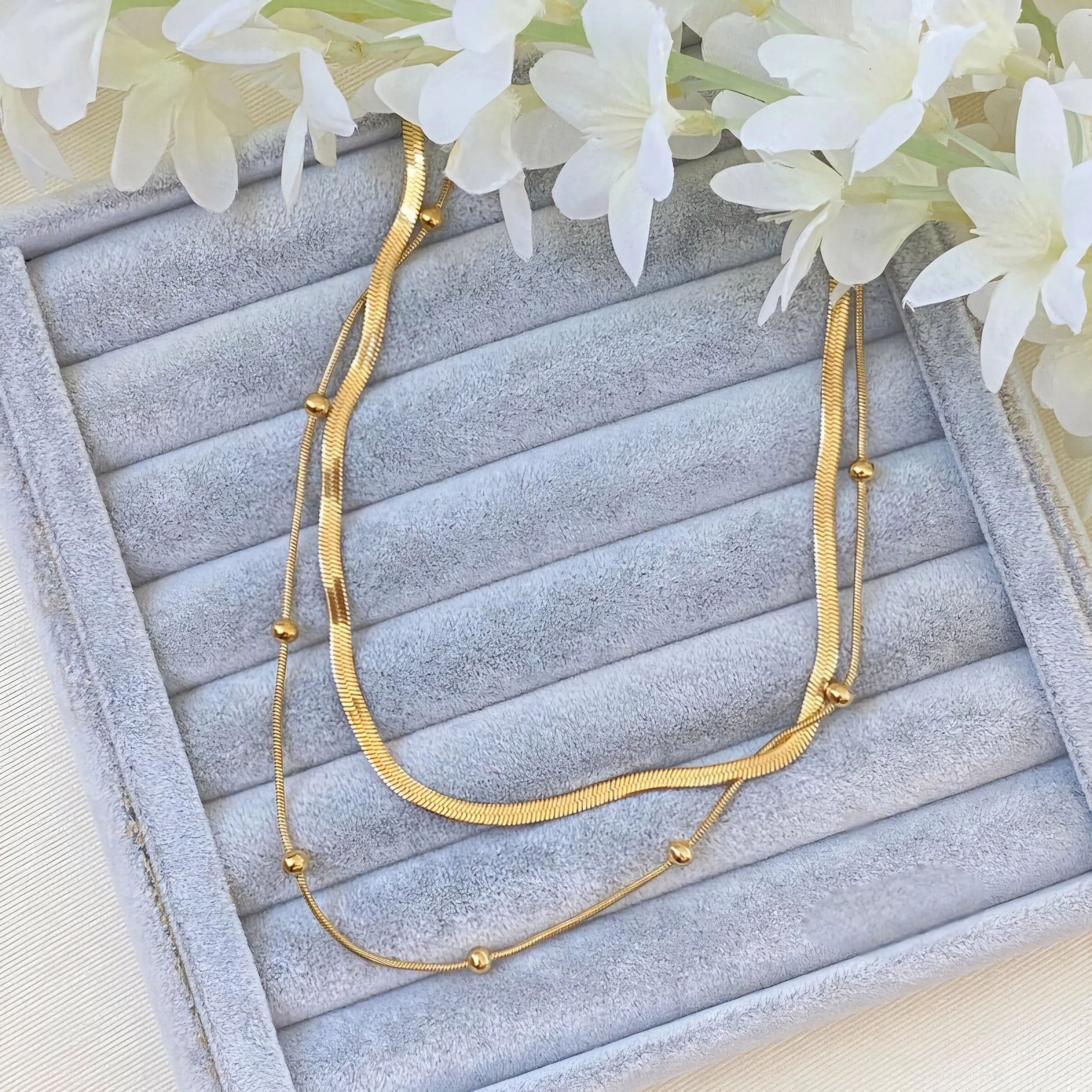 Dual Chain Layered Necklace Gold Plated, Waterproof and Anti-Tarnish