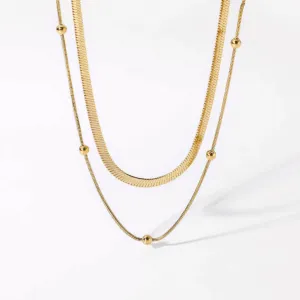 Dual Chain Layered Necklace Gold Plated, Waterproof and Anti-Tarnish