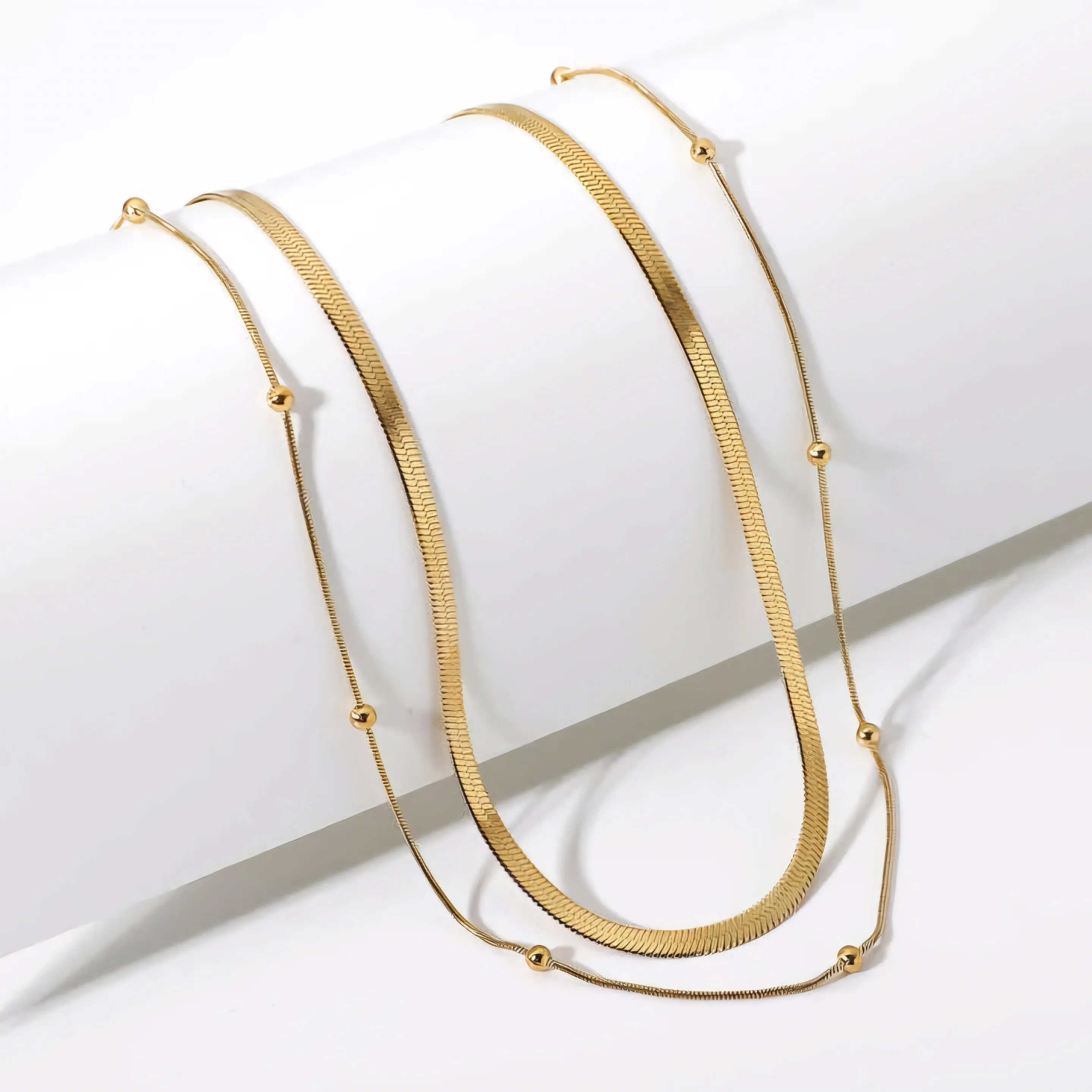 Dual Chain Layered Necklace Gold Plated, Waterproof and Anti-Tarnish