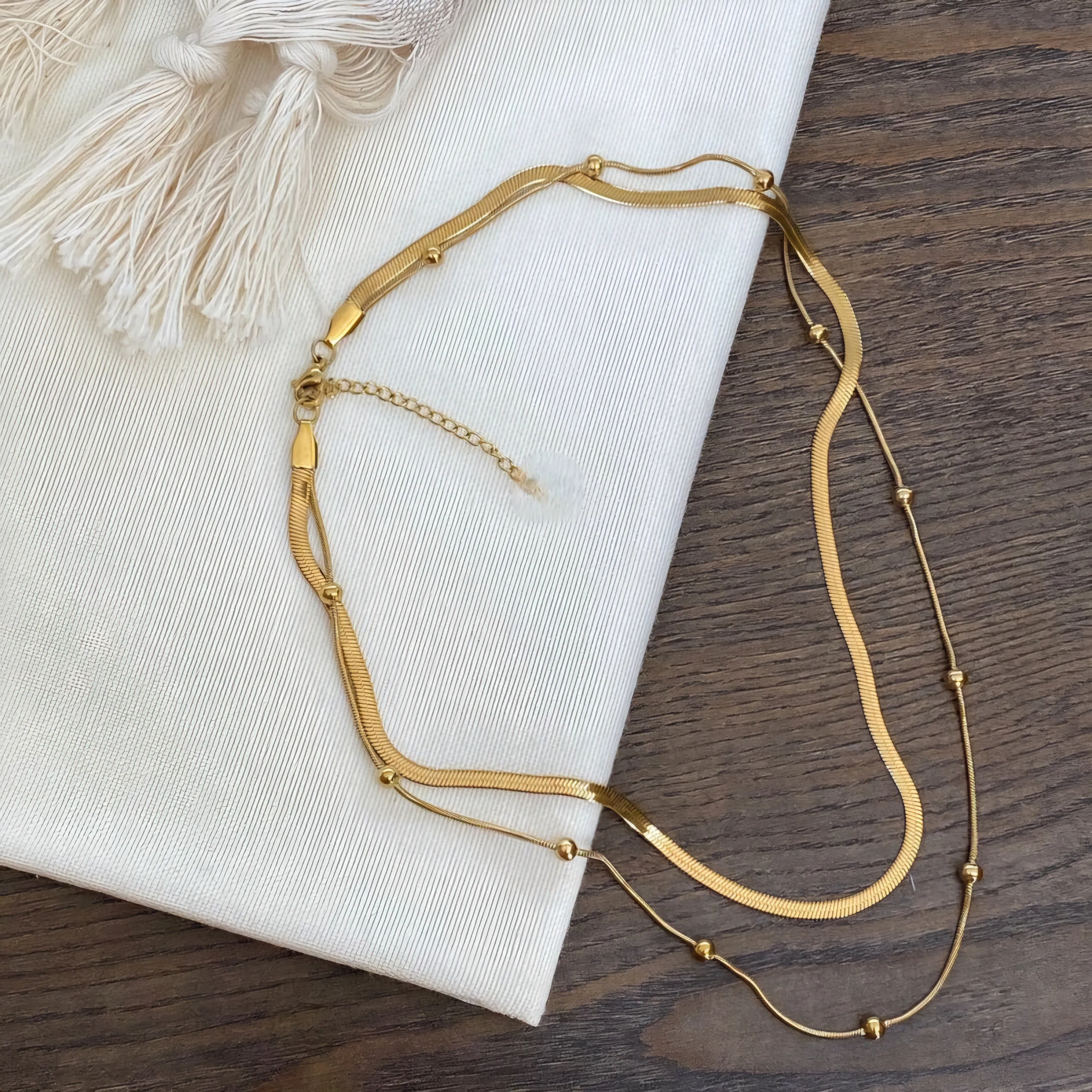 Dual Chain Layered Necklace Gold Plated, Waterproof and Anti-Tarnish