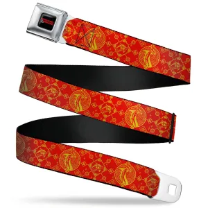 DUNGEONS & DRAGONS Title Logo Full Color Black/Red Seatbelt Belt - Dungeons & Dragons Year of the Dragon Icons Red/Yellow Webbing