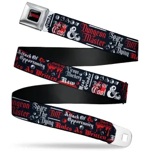 DUNGEONS & DRAGONS Title Logo Full Color Black/Red Seatbelt Belt - Dungeons and Dragons DRAGON MASTER Collage Black/Red/White Webbing