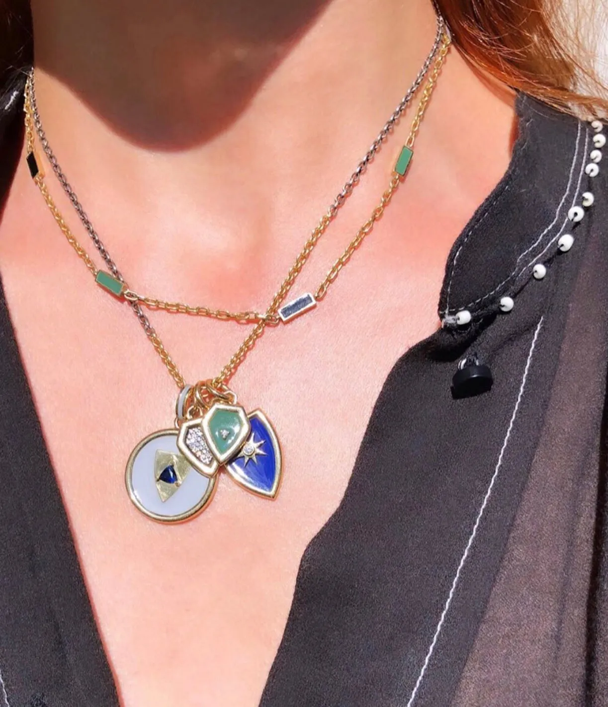 Enamel Double Baquette Necklace