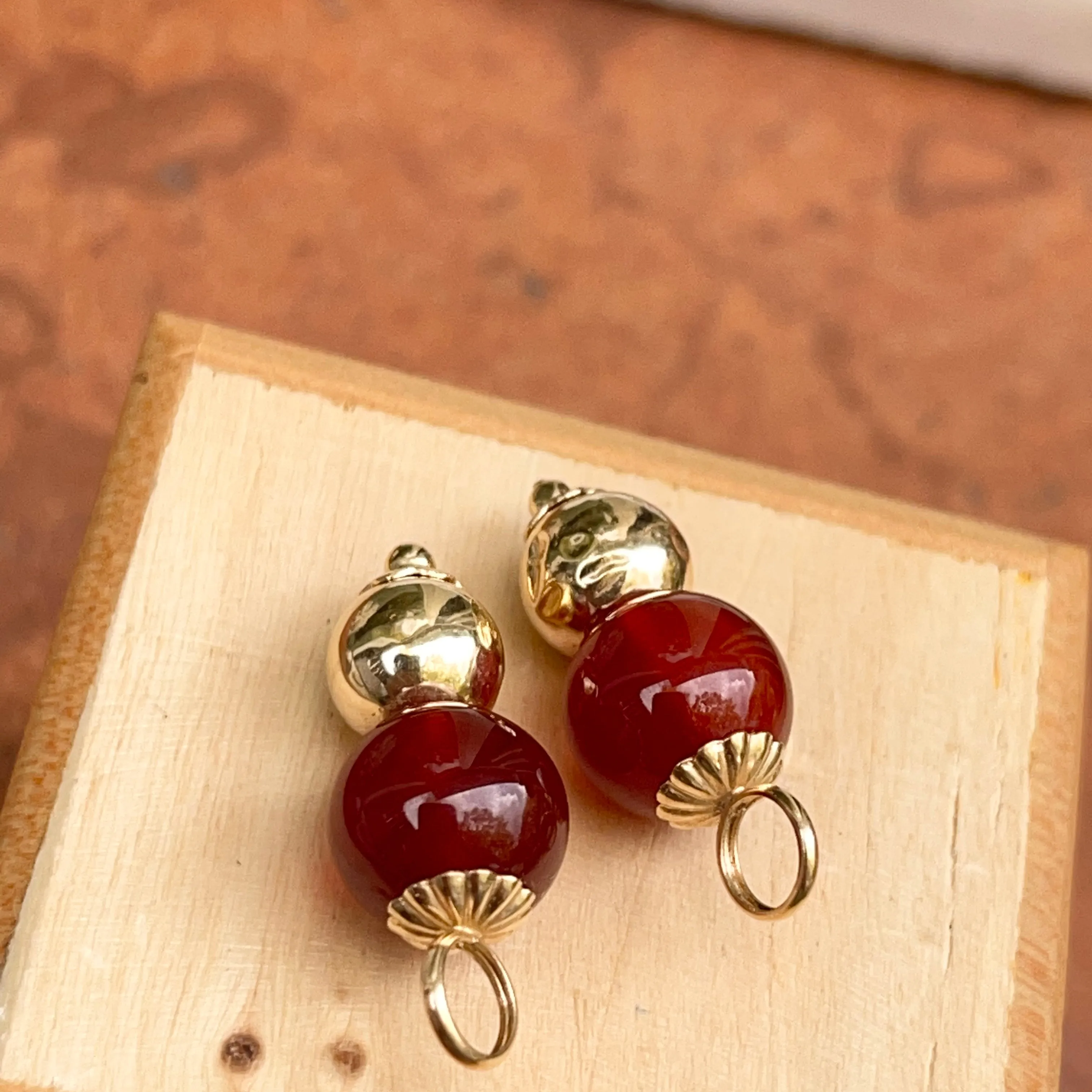Estate 14KT Yellow Gold Carnelian Double Ball Earring Charms