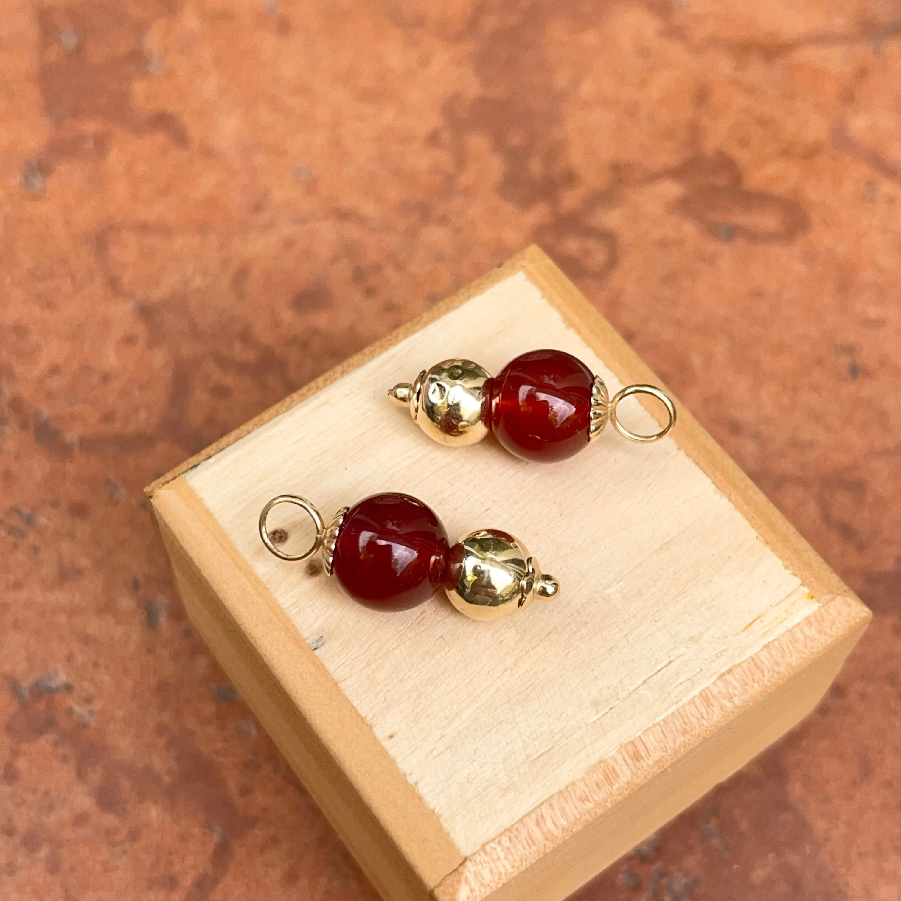 Estate 14KT Yellow Gold Carnelian Double Ball Earring Charms