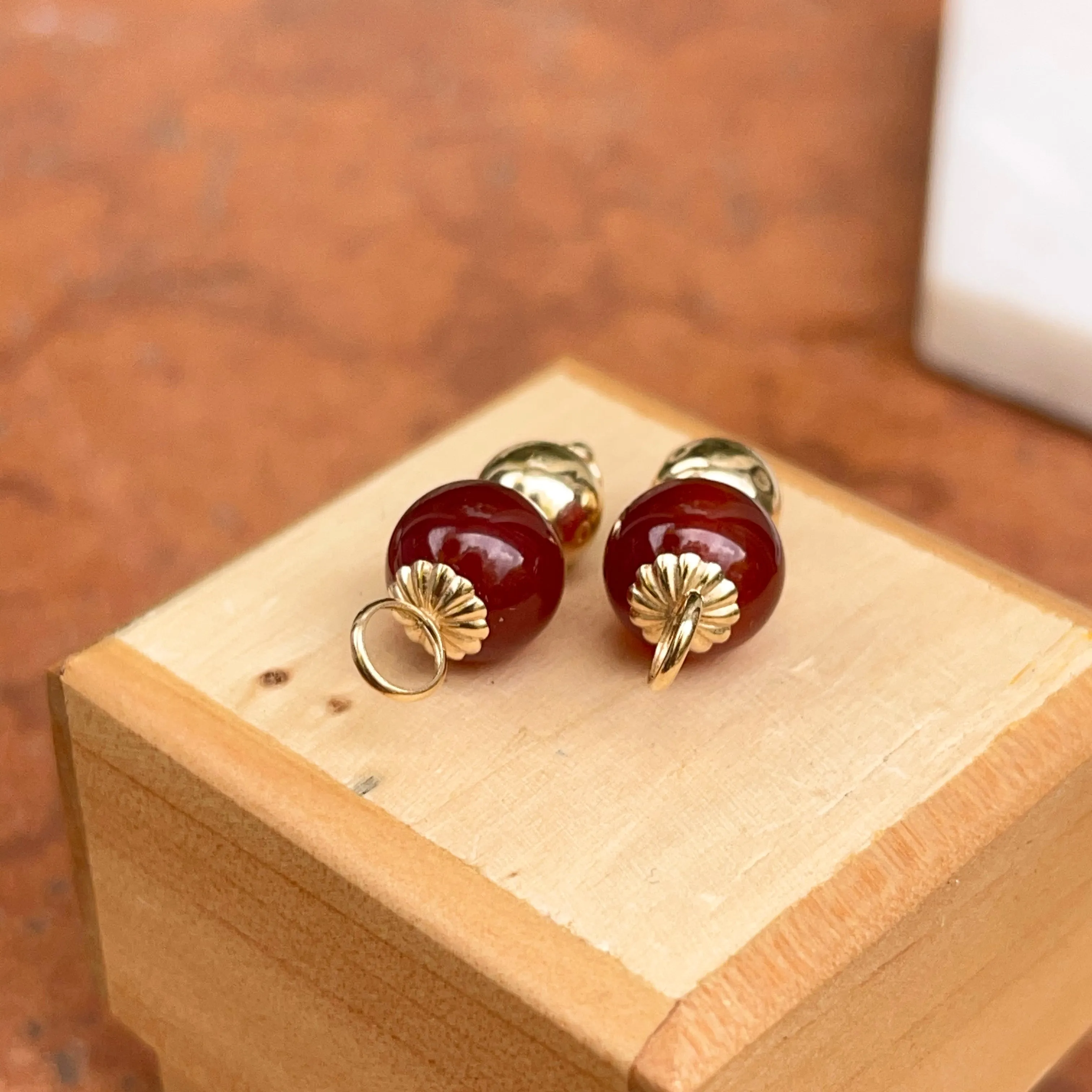 Estate 14KT Yellow Gold Carnelian Double Ball Earring Charms