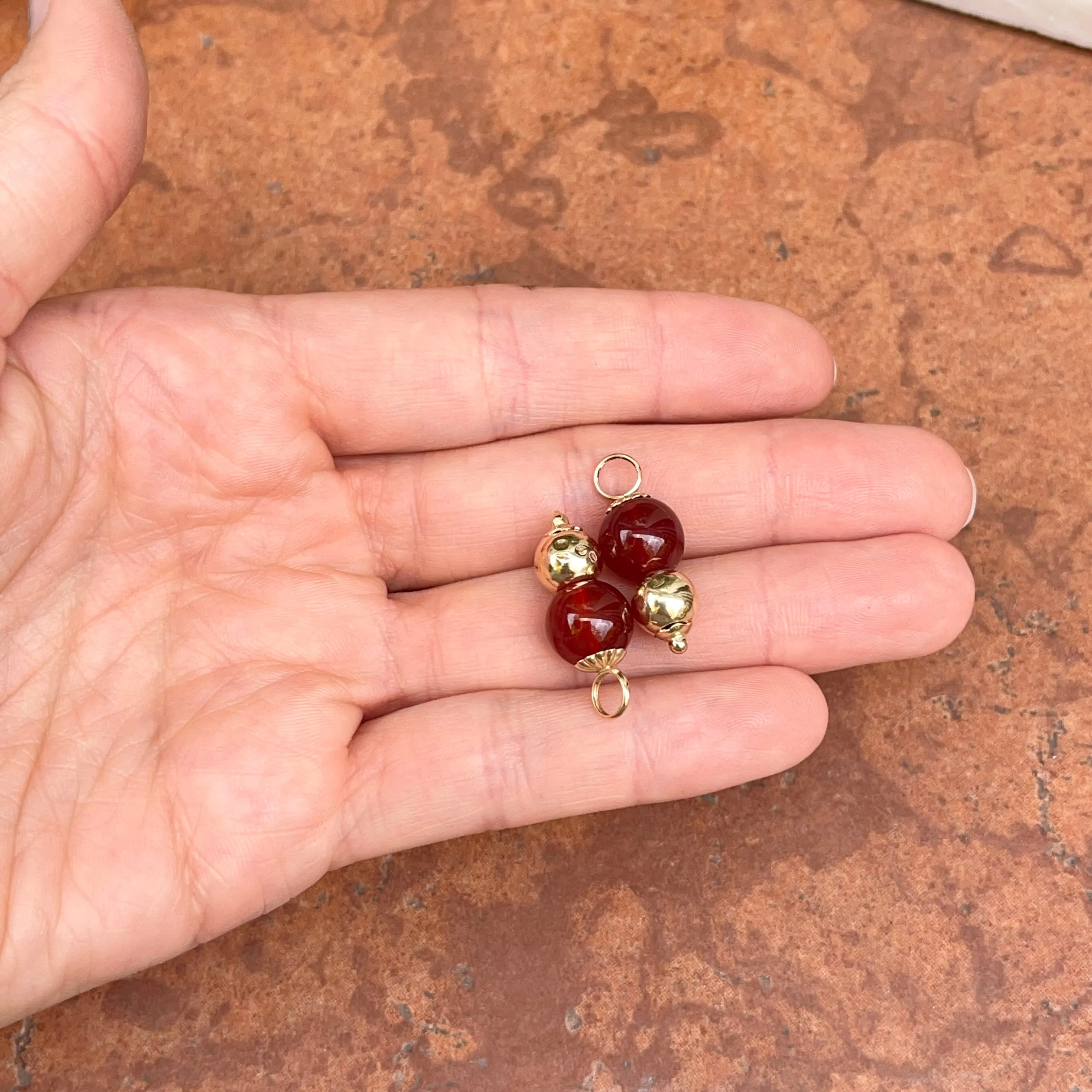 Estate 14KT Yellow Gold Carnelian Double Ball Earring Charms