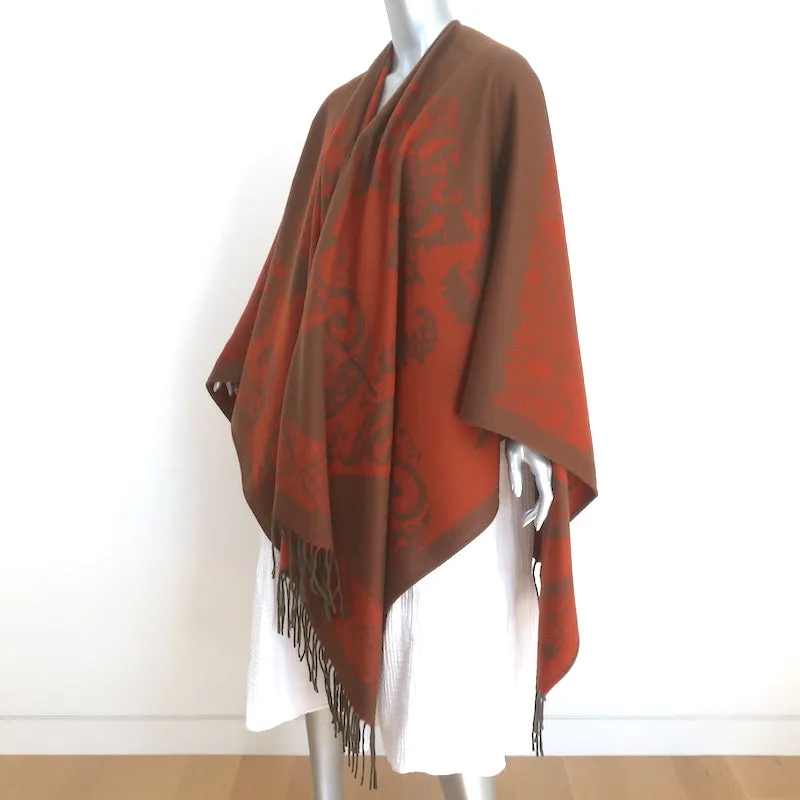 Etro Fringed Cashmere Cape Shawl Brown/Burnt Orange Jacquard