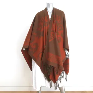 Etro Fringed Cashmere Cape Shawl Brown/Burnt Orange Jacquard