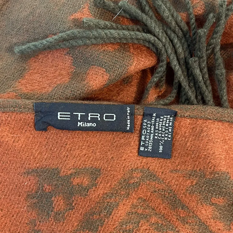 Etro Fringed Cashmere Cape Shawl Brown/Burnt Orange Jacquard
