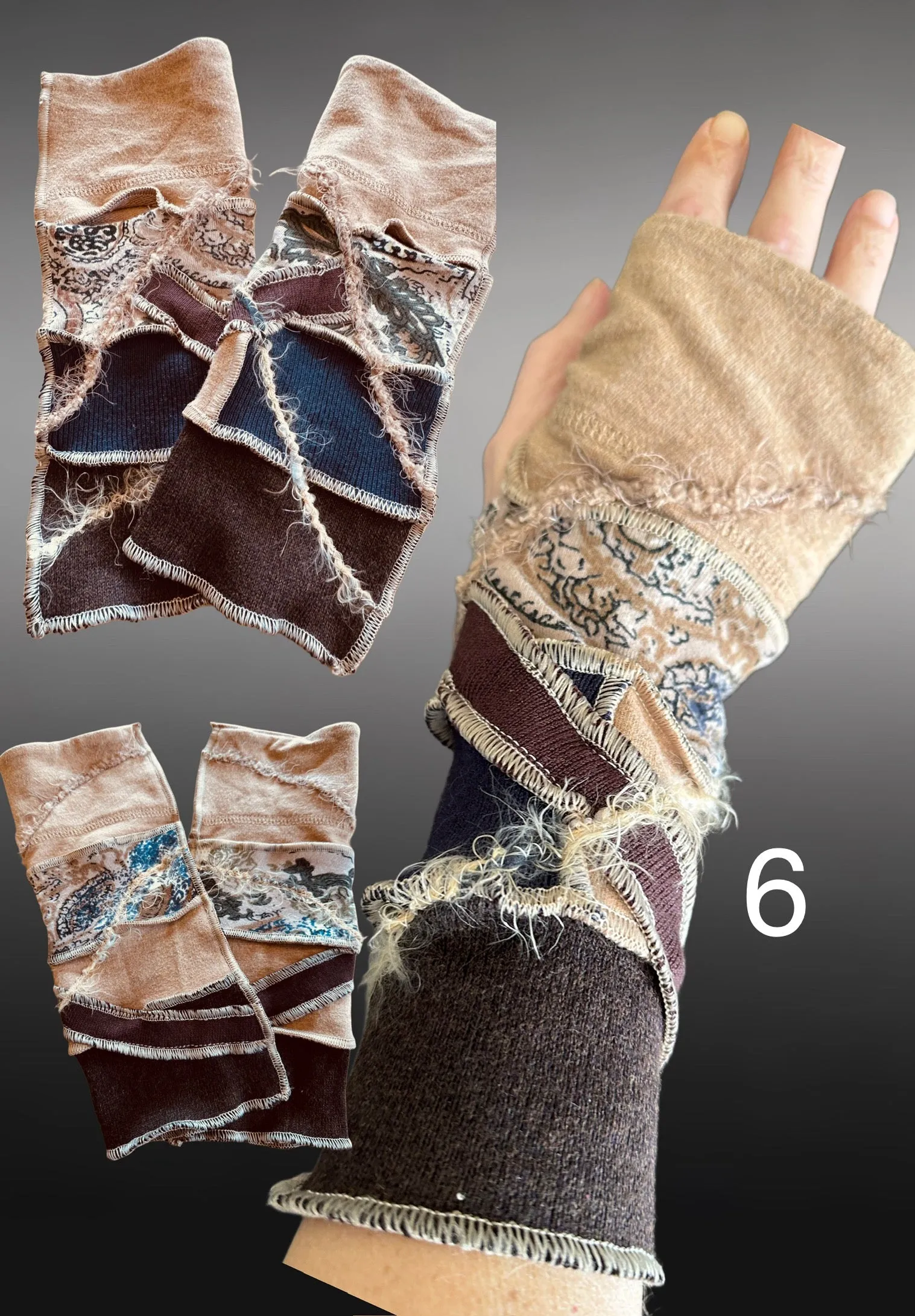 Fabric knit upcycled arm warmers, wrist cuffs, fabric fingerless gloves, upcycled sweater sleeves, Katwise arm warmers, fingerless mittens