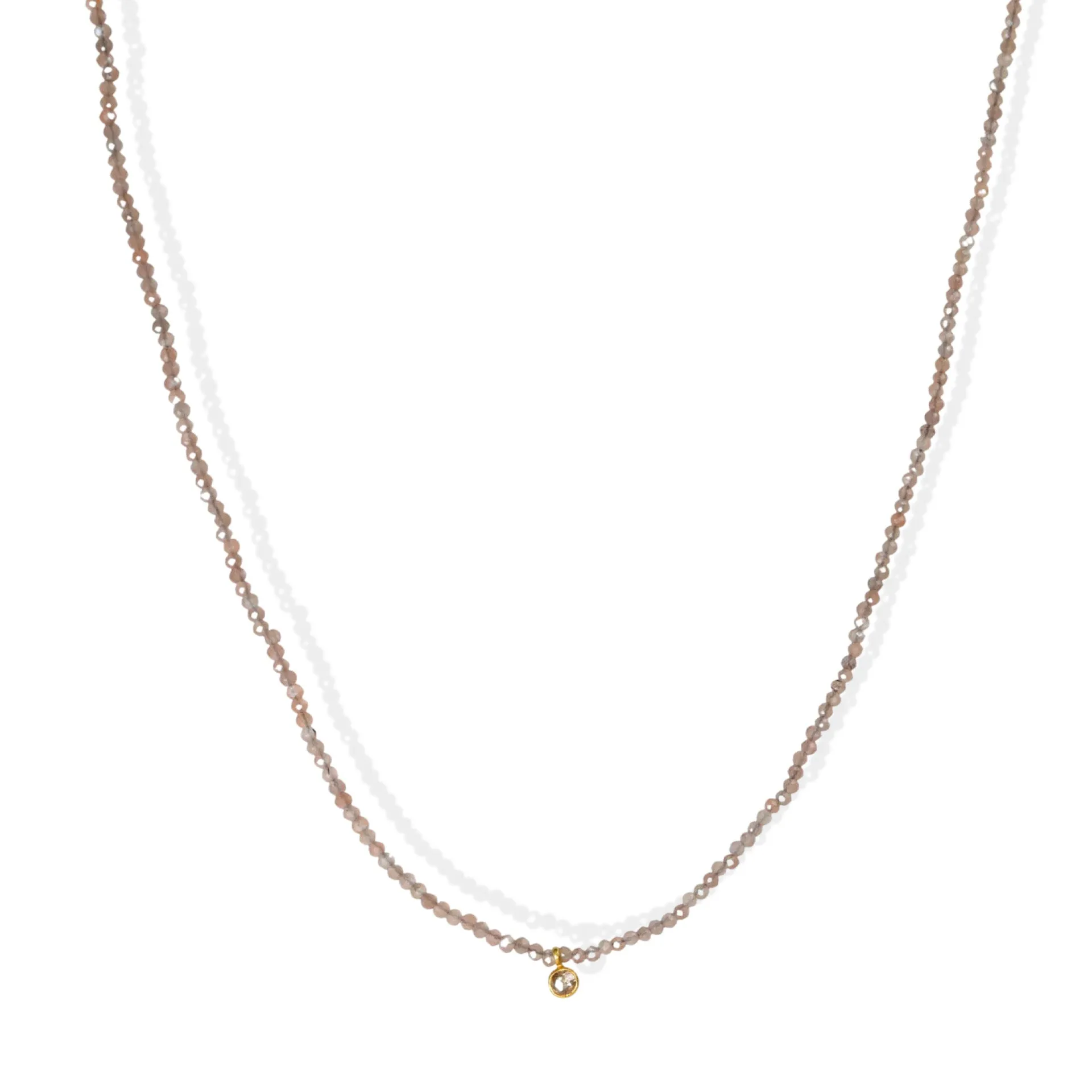 Faceted Chocolate Moonstone Beaded Necklace with Rosecut Grey Diamond Drop
