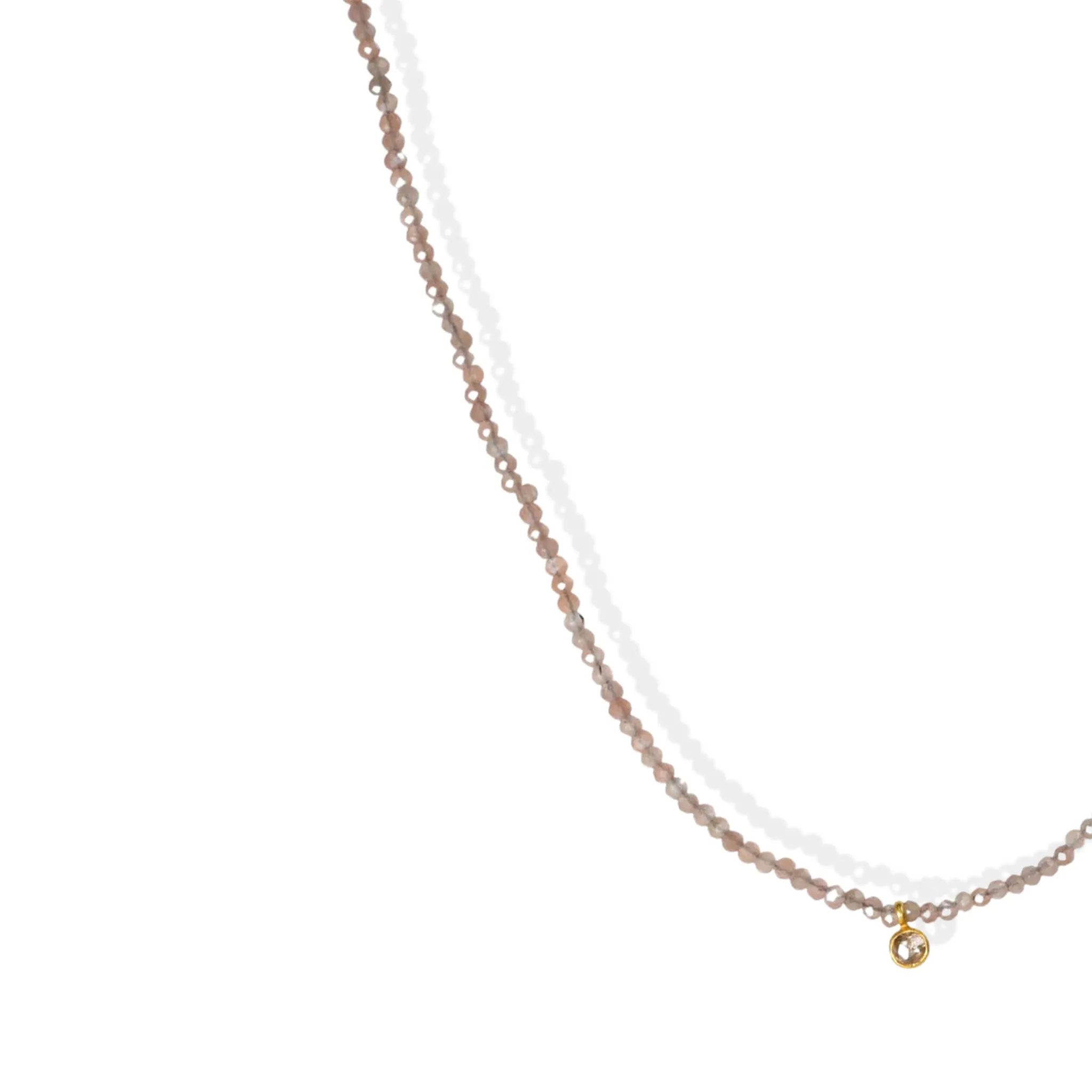 Faceted Chocolate Moonstone Beaded Necklace with Rosecut Grey Diamond Drop