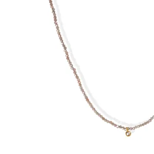 Faceted Chocolate Moonstone Beaded Necklace with Rosecut Grey Diamond Drop