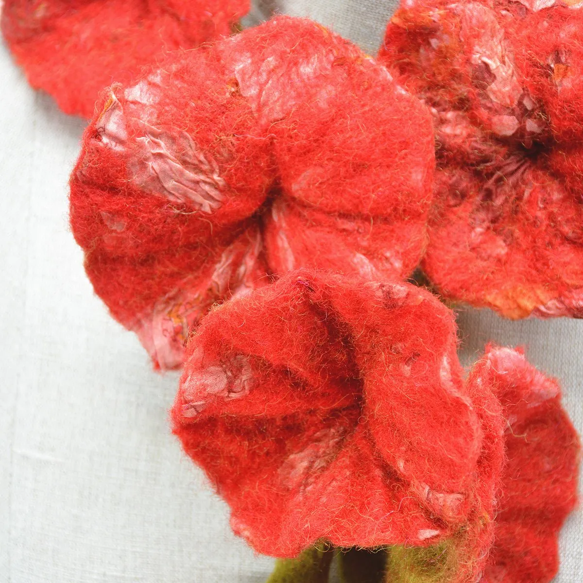 Felted Flower on Vintage Silk Scarves- Red