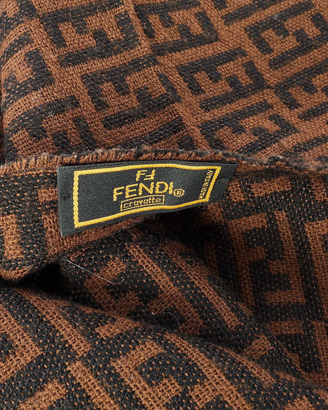 Fendi Brown Wool Blend Jacquard Logo Scarf