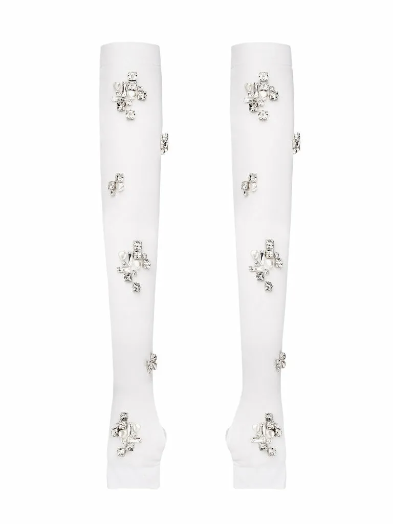 FINGERLESS GLOVES WITH JEWEL AND PEARL EMBELLISHMENTS