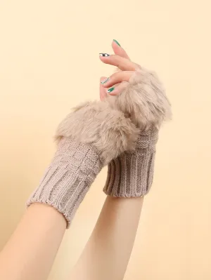 Fingerless Knit Gloves - Khaki