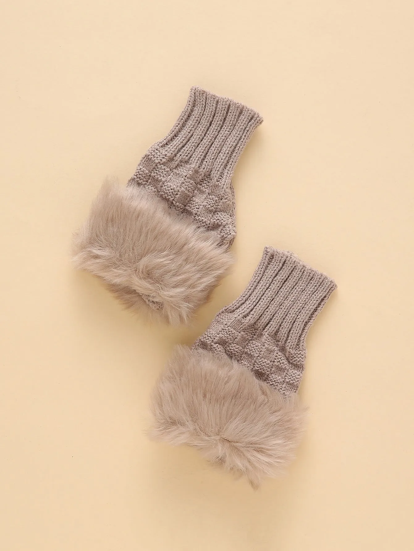 Fingerless Knit Gloves - Khaki