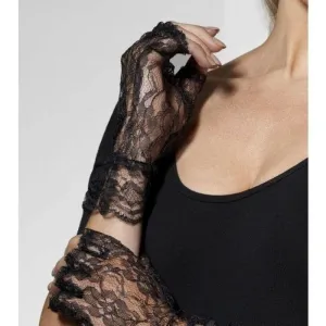 Fingerless Lace Gloves Adult Black
