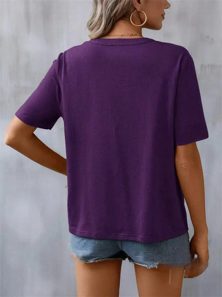 Floral Embroidered Spliced Lace Women's V-Neck T-shirt
