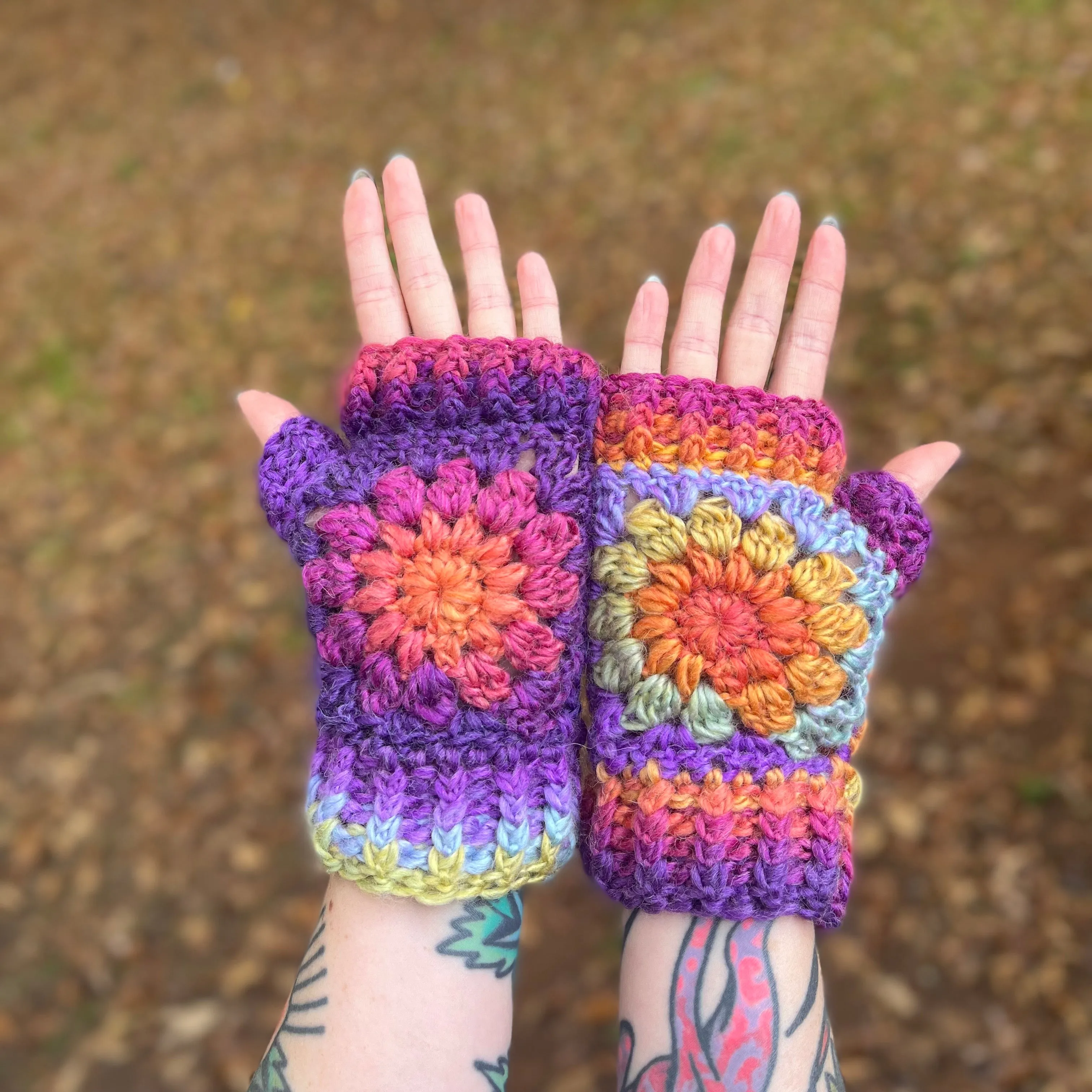 Flower Power Fingerless Mitts Crochet Pattern
