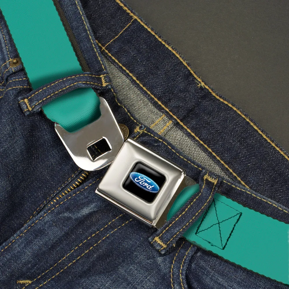 Ford Oval Full Color Black/Blue Seatbelt Belt - Teal Webbing