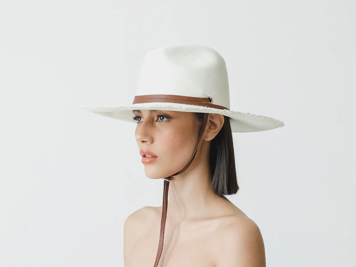 Frayed Fedora Long Brim With Adjustable Leather Band