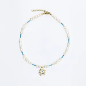 Fresh Water Pearls Beaded Evil Eye Choker