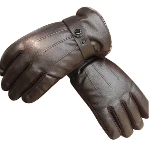 Full Finger Brown Mens Black Leather Gloves for Winters -Touchscreen warm gloves - for Skiing or