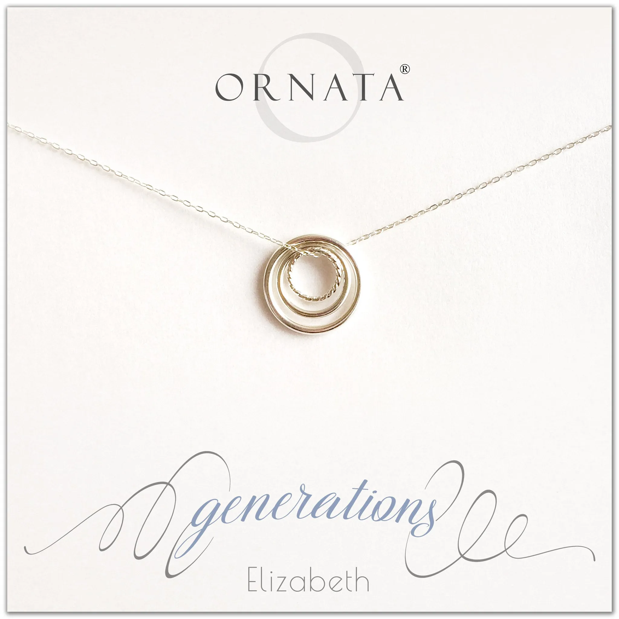 “Generations” Sterling Silver Necklace on Personalized Jewelry Card