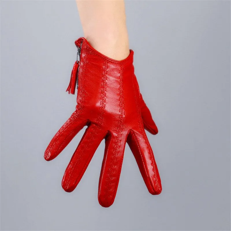 Genuine Color Leather, Touch Screen Leather Gloves (18cm)