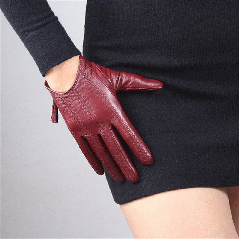 Genuine Color Leather, Touch Screen Leather Gloves (18cm)