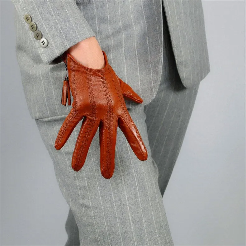 Genuine Color Leather, Touch Screen Leather Gloves (18cm)